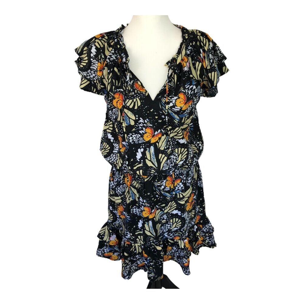 Area Stars Butterfly Multi Colored Tiered Ruffle Hem‎ Knee Length Dress Size M